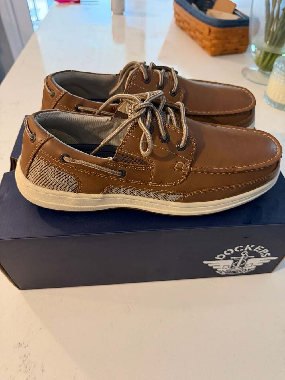 New Dockers Mens Beacon Leather Boat Shoes -  , Dark Tan, Sz 10.5 W